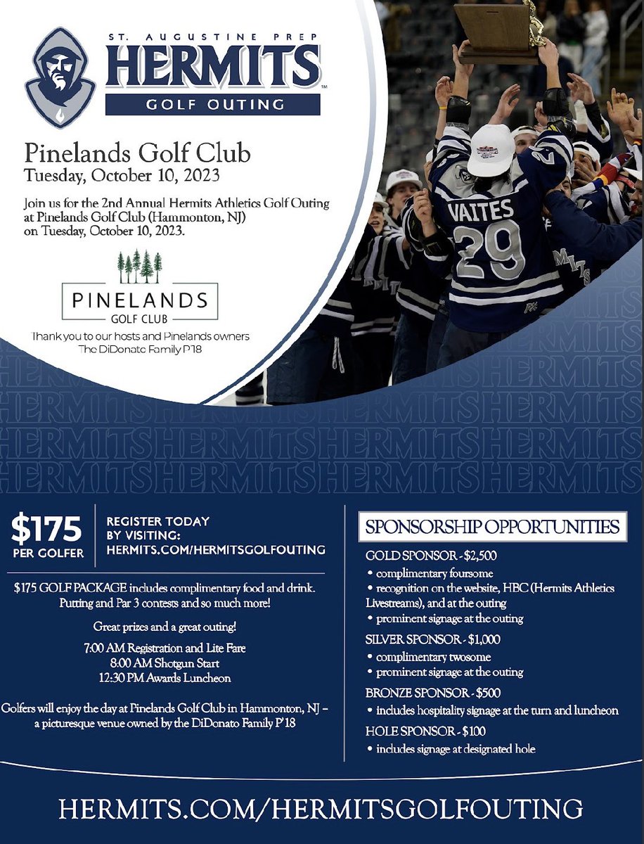 St. Augustine Prep Hermits Hockey (@hermits_hockey) on Twitter photo Still a few weeks left to sign up for the annual <a href="/StAugustinePrep/">St. Augustine Prep</a> Golf Outing. Should be an awesome day supporting all of Hermits Athletics! #HermitPride Still a few weeks left to sign up for the annual <a href="/StAugustinePrep/">St. Augustine Prep</a> Golf Outing. Should be an awesome day supporting all of Hermits Athletics! #HermitPride