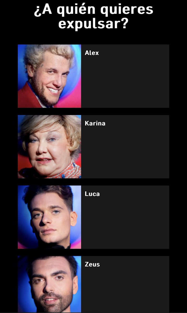 TheDarkness_45's tweet image. Estos son los 4 nominados finales. ¿A quien vais a votar para expulsar? Interactúa para hacernos una idea 🥹👇🏻👇🏻

❤️ Zeus
RT Luca
Comenta para Alex

Karina paso porque no os permito votarla 😂… #GHVIPGala2 #GhVIP22S