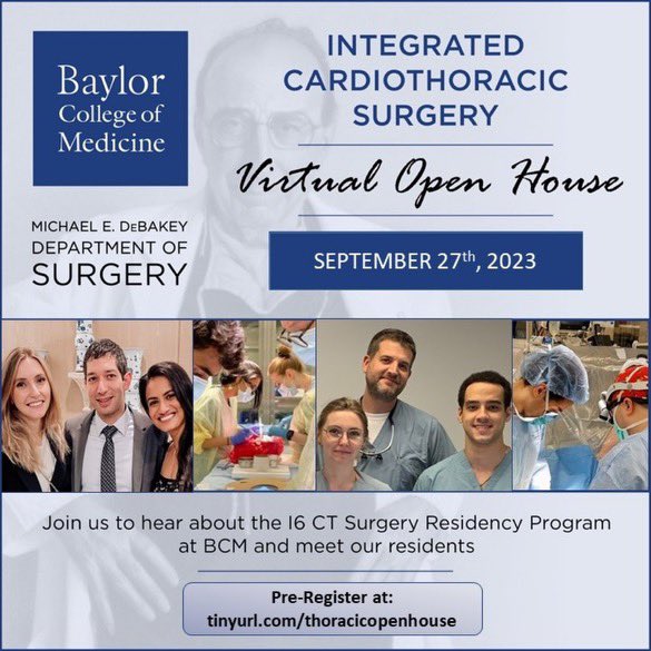 It’s that time of the year again! #I6Match #Match2024 Register at the link below and come find out why our residents love training @BCM_Surgery! 9/27 at 6p, mark your 📆 Tinyurl.com/thoracicopenho… See you there!