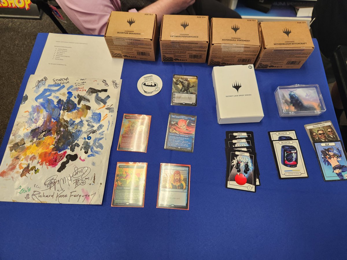 CharityMagicTG's tweet photo. Here's our prize pool at the moment! With more cool stuff to come!
Huge thanks to @mtg_pack_a_day for donating the sweet box-topper Karn Liberated! https://t.co/Iyh570tOAL