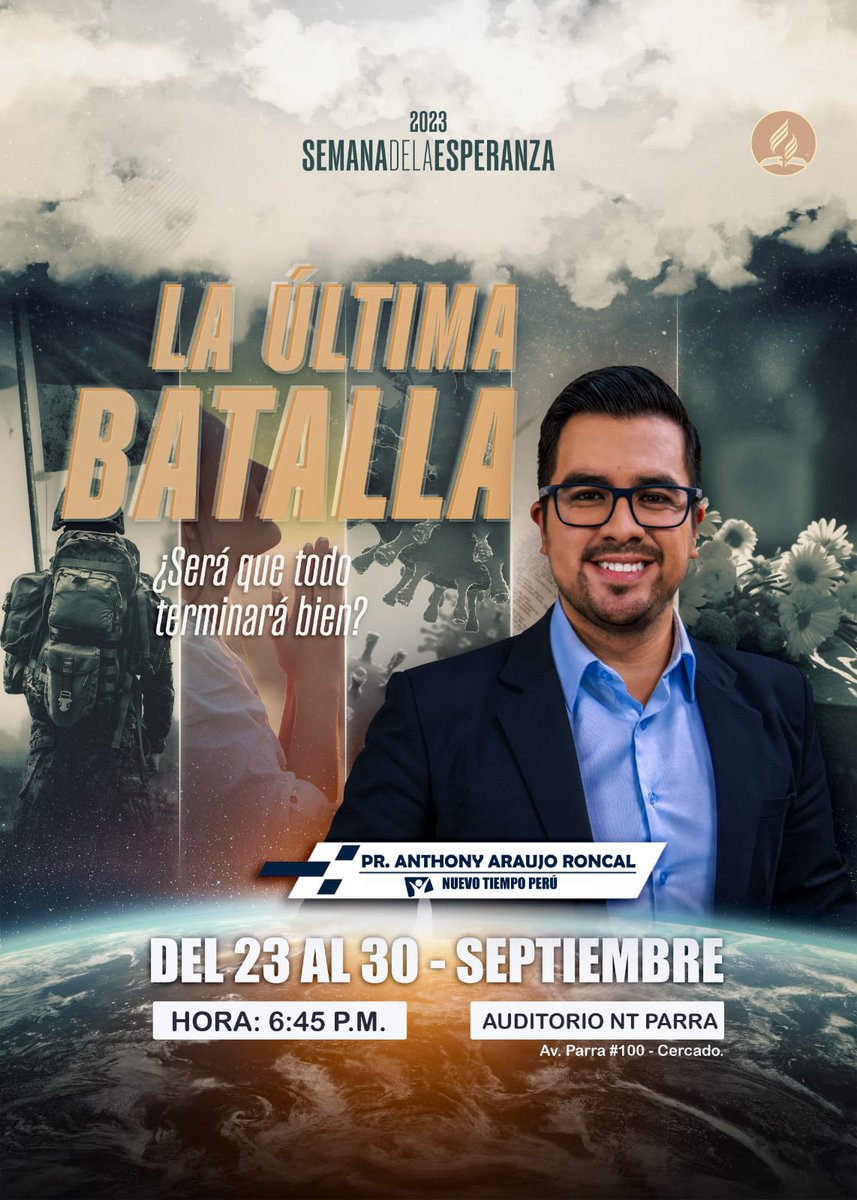 Luis De la Cruz (@luistiagodc) on Twitter photo #LaUltimaBatalla Estamos seguros que será una semana del todo especial en todo el Perú. La iglesia de Parra - Arequipa, ya está listo para participar en esta semana de Evangelismo. Y nuestros amigos y estudiantes de la Biblia <a href="/NuevoTiempoPeru/">Nuevo Tiempo Perú</a> estarán participando en esta semana. #LaUltimaBatalla Estamos seguros que será una semana del todo especial en todo el Perú. La iglesia de Parra - Arequipa, ya está listo para participar en esta semana de Evangelismo. Y nuestros amigos y estudiantes de la Biblia <a href="/NuevoTiempoPeru/">Nuevo Tiempo Perú</a> estarán participando en esta semana.