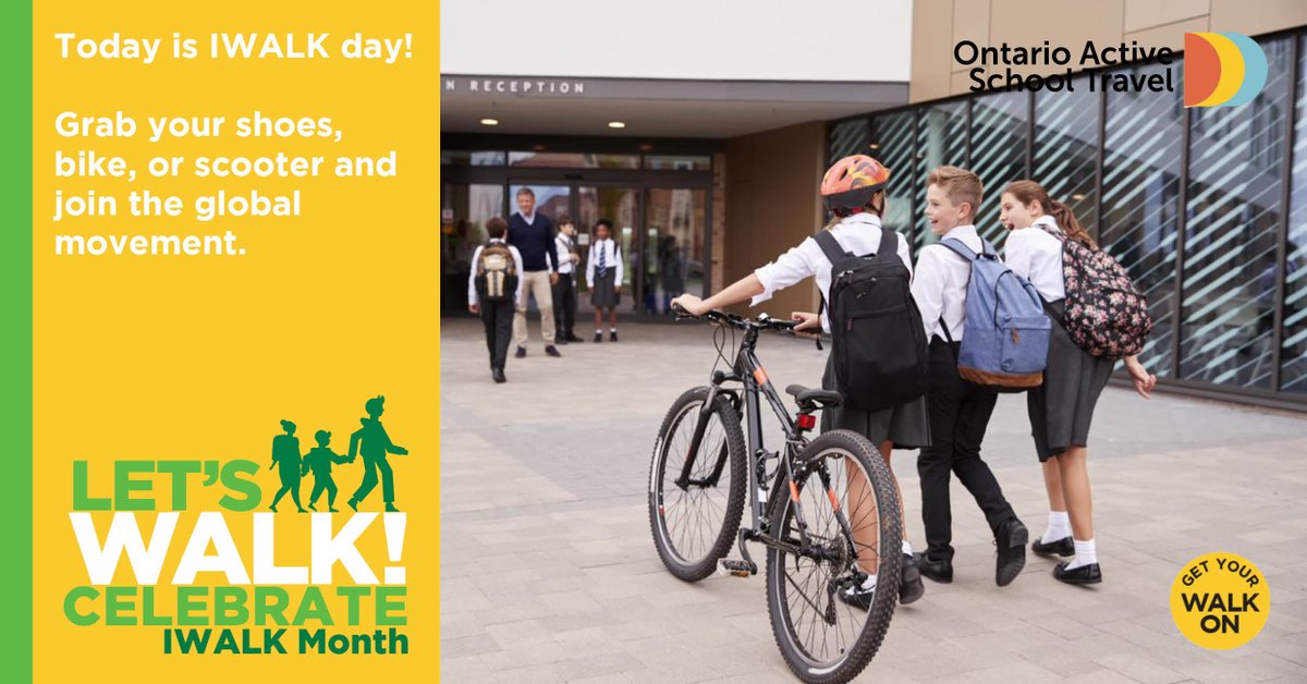 Today is #IWALK Day, when students around the globe are celebrating commuting to school on foot! 🌍👟

Support the movement by encouraging walking in your school community today, and all month long! 

Share your photos and tag us <a href="/OntarioAST/">Ontario Active School Travel</a>!  
ontarioactiveschooltravel.ca/international-…