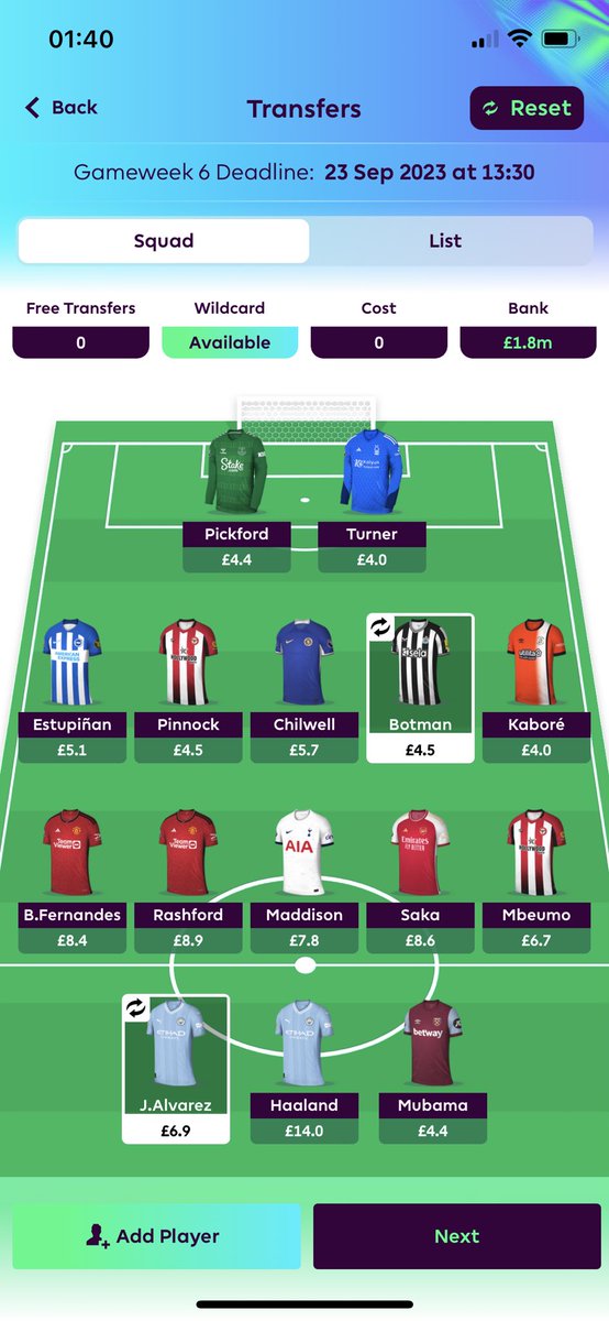 WelshRhys85's tweet photo. @FPLGeneral 2 frees so thinking of bringing in Botman and Alvarez. But who would you bench alongside Kabore and Mubama? It’s probably between Pinnock (but most nailed CS?), Chilwell or Bruno I think? https://t.co/pB62zjBTs8