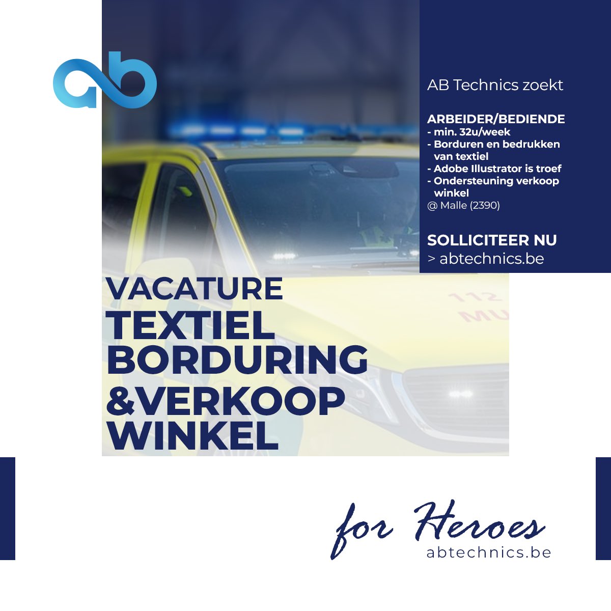 Jobs! Jobs! Jobs!

Wij zoeken voor in de Kempen:

- financial &amp; process controller
- arbeiders atelier: hout
- arbeiders atelier: metaal
- arbeiders atelier: elektriciteit
- verkoop &amp; borduringen

#vacature #Kempen

Meer info: abtechnics.be