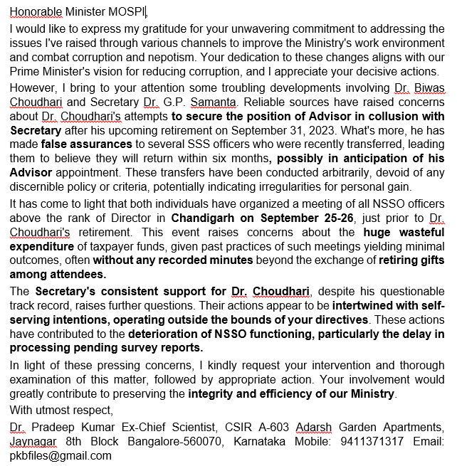 pradeep77239642's tweet photo. Alarming Retirement Actions at MOSPI: Drector General Dr. Biwas Choudhari and Secretary Dr. G.P. Samanta's Collaborative Endeavors https://t.co/6VEjYxPJfm