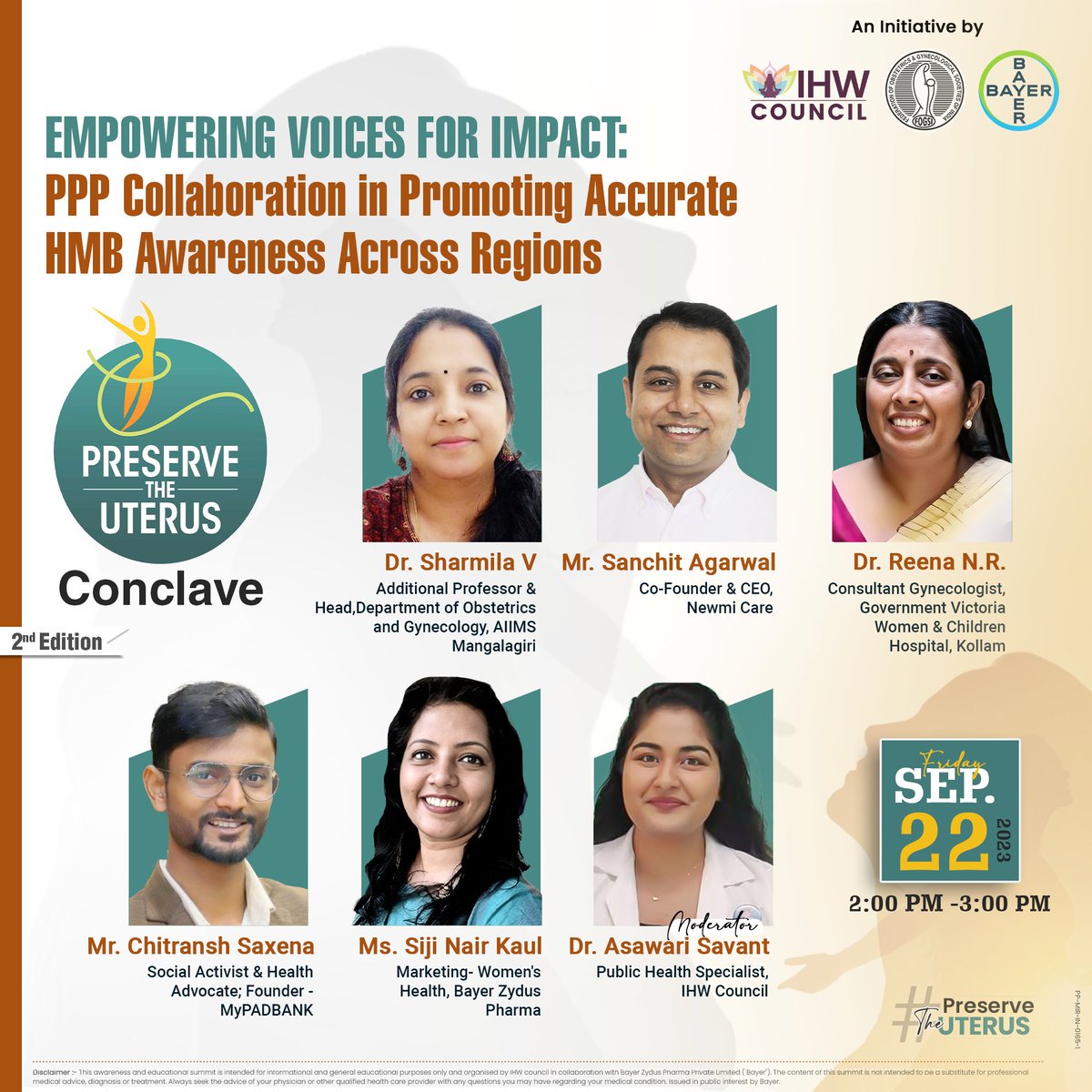 IHWCouncil's tweet photo. Watch LIVE as we're bringing together experts to discuss successful collaborative models that harness the power of Public-Private Partnerships (PPPs) in advancing women's health advocacy.  

Dignitaries Joining -  

- Dr. Sharmila V, Additional Professor & Head, Department of Obstetrics and Gynecology, @mangalAiimsAP
- Mr. Sanchit Agarwal, Co-Founder & CEO, Newmi Care - Dr. N. R. Reena Klm, Consultant Gynecologist, Government Victoria Women & Children Hospital, Kollam 
- Mr. ​​@Chits1802, Social Activist & Health Advocate; Founder - @MyPadbank
- Ms. Siji Nair Kaul, Marketing - Women's Health, Bayer Zydus Pharma @BayerPharma 

Moderator:  Dr. Asawari Savant, MPH, Public Health Specialist, IHW Council  

Watch LIVE 👇

Facebook 👉 https://t.co/hv1ifBHUr7
YouTube👉 https://t.co/ulI3E964zm  
LinkedIn👉https://t.co/K5O03WbDKP

Don't miss this impactful and insightful discussion!  

#WomensHealthMatters #PreserveTheUterus #UterineWellness #UterusMatters #uterinecancer #uterinehealth #uterinehealthmatters #healthandwellbeing 

@fogsiofficial