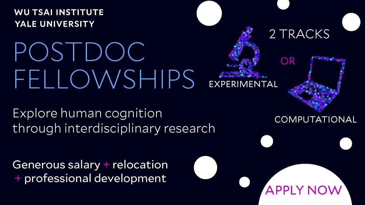 Join an inclusive + vibrant #InterdisciplinaryResearch community dedicated to understanding cognition! Generous salary + more!

Learn more about WTI #PostdocFellowships at wti.yale.edu/initiatives/po… + apply by November 15

#Neuroscience #ComputerScience #KnowTogether