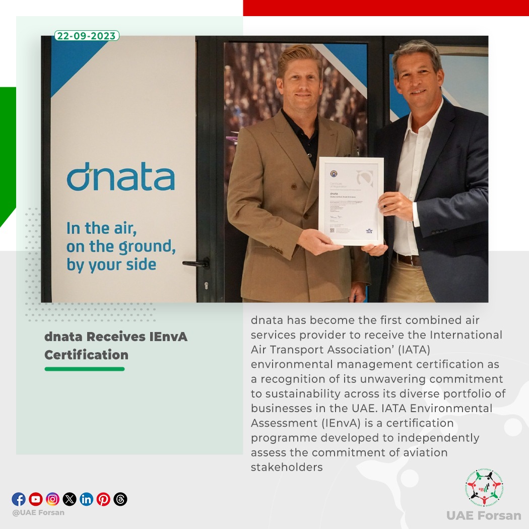UAE_Forsan's tweet image. dnata Receives IEnvA Certification 
#beyondthebooking #dnataTravel #IATA
@dnatatravel
@IATA