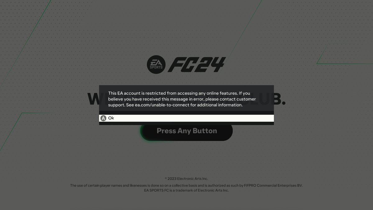 Cant access the online services for FC 24 for no reason.
I was ablt to play FIFA 23 some days ago. 
Heared from others who play on PC that they have the same issues.

Kann EA FC nicht online spielen, aber war vor paar Tagen noch in FIFA 23 drin. 

<a href="/EAHelp/">EA Help</a>
<a href="/EASPORTSFC/">EA SPORTS FC</a> 
<a href="/rephiiDE/">Justin Pohl</a>