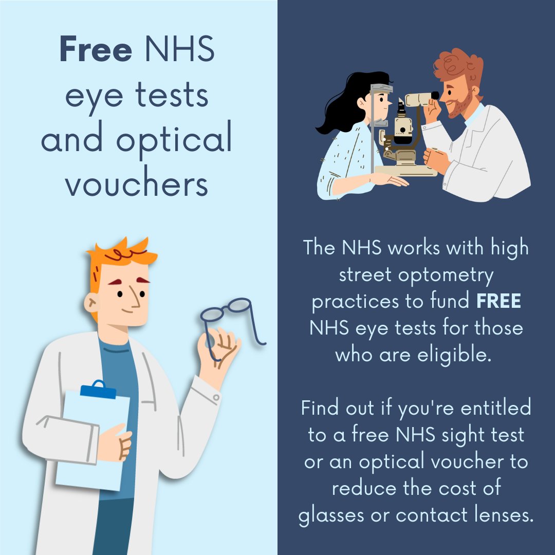 You may be entitled to have an NHS-funded eye test every two years.  To find out if you are eligible for free eye tests and NHS optical vouchers, you can visit nhs.uk/nhs-services/o…

#NHSEyeTest #FreeEyeTest #Opticians