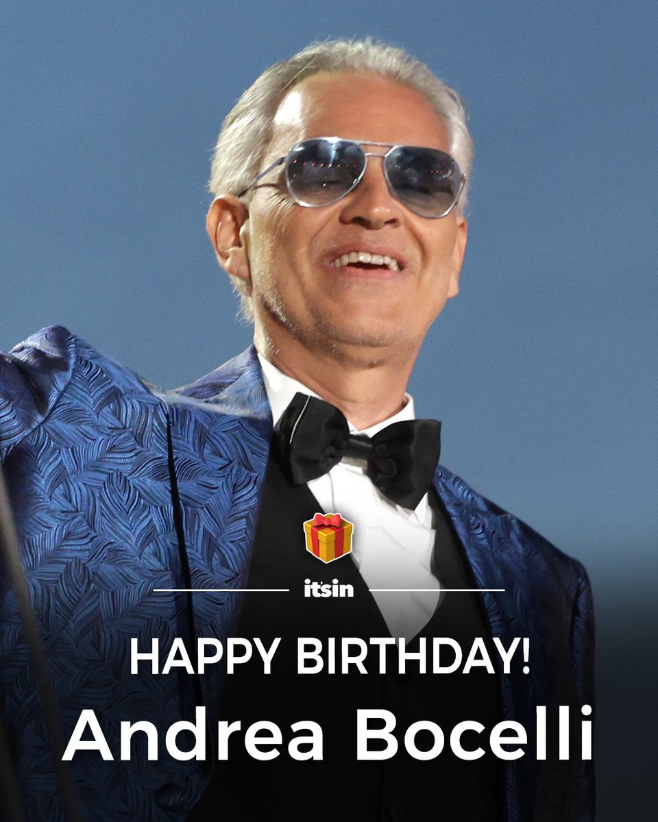 ItsinTV's tweet photo. 🎂 Herzlichen Glückwunsch zum Geburtstag, Andrea Bocelli! 🎉
🎶 Der herausragende Tenor feiert heute seinen Jahrestag.
🎵 Möge seine Stimme uns noch lange verzaubern! 🎈
#AndreaBocelli #Tenor #Geburtstag
#itsinbirthday #itsin #itsintv
📸 getty https://t.co/vKXQN0Lqvk