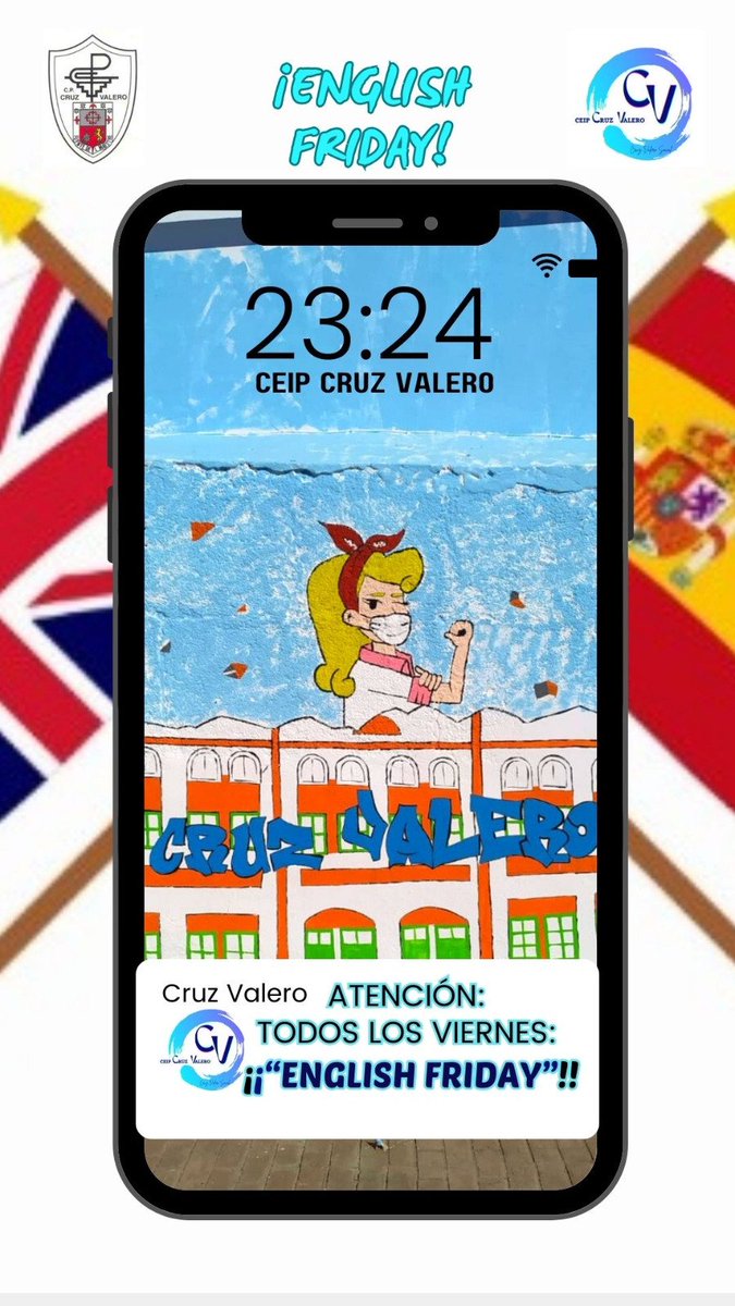 Competencia comunicativa en Lengua extranjera. Todos los viernes, EMPEZAMOS! 
Este curso, English Friday!! 
#cruzvalerosocial
#cruzvalerocontigo
#EnglishFriday