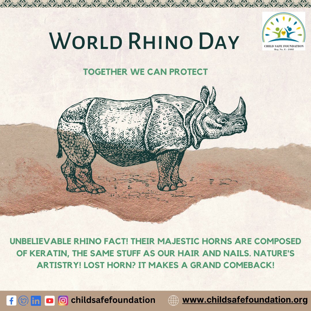 🦏 It's #WorldRhinoDay, and we're ready to make some noise for these incredible creatures! 🌍💙

Rhinos are the real unicorns of our world, and they need our help to thrive.🦄

Retweet if you're on #TeamRhino! 📢🦏 #SavetheRhinos #ChildSafeFoundation