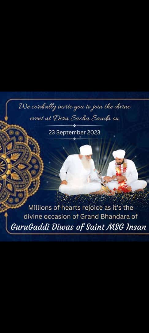 SycooAmu's tweet photo. True Guru Is the greatest Blessings from God. Tomorrow is one of the special days for the disciples of Dera Sacha Sauda. Millions of people will gathered there to celebrate #GuruGaddiDiwasBhandaraAtDSS
Of their true spiritual master Saint MSG Insan and seeks lots of blessings. https://t.co/Y7N79AtCVk