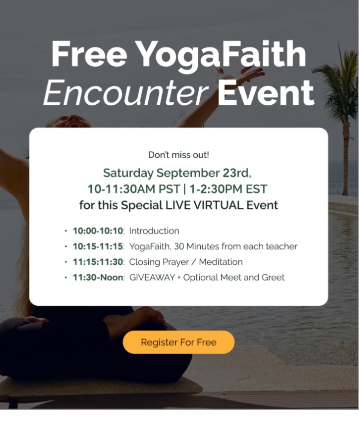YogaShalom's tweet photo. FREE YogaFaith Encounter event Saturday, September 23 (Zoom meeting so you may attend from anywhere) 🧘🏻‍♀️ Register via their site. 
https://t.co/ULQfHwbrXs @YOGAFAITH1 #yogafaithencounter https://t.co/s9gE3JvSfK
