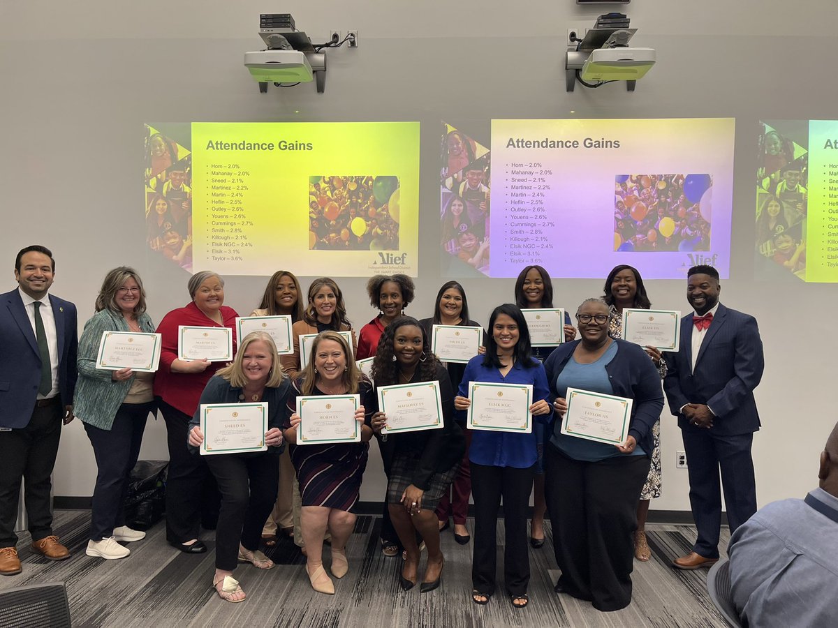 Michaeldmc1911's tweet photo. 🎉 Today, we celebrate in double! 🏆 Principal @RCHighlyFavored of @HolubMiddle shines with the Excellence in Leadership award for secondary. 🌟 Plus, a big shoutout to 14 campuses for their incredible attendance gains! 📚👏 #LeadershipExcellence #WeAreAlief https://t.co/dWgSa2fySB