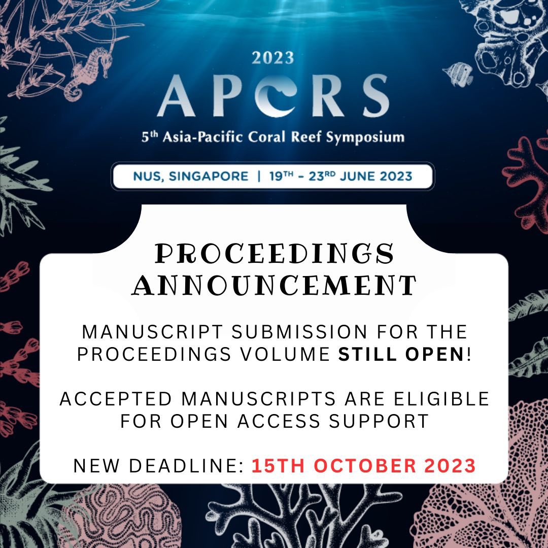 Good news! The deadline for submission to Proceedings is now extended to 15th October 2023!

If you can submit earlier, please do so that Editors can get it moving along! 🌊

#APCRS2023 #Proceedings #CoralReefs #Oceans