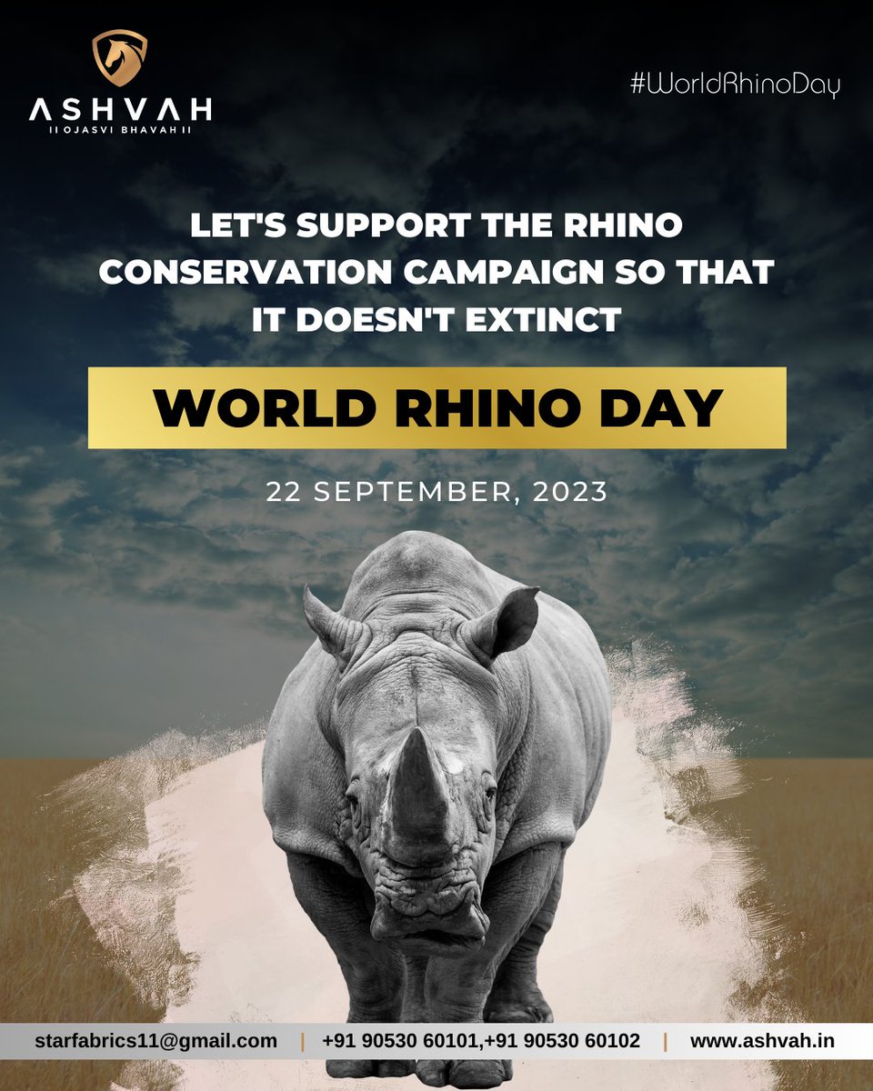 Let's join hands to secure a future for rhinos. Happy World Rhino Day!
#Ashvah #AshvahHouseOfFabrics #WorldRhinoDay
#SaveTheRhinos #RhinoConservation #ProtectOurRhinos
#RhinoHeroes #WildlifeProtection #RhinoAwareness
#SaveRhinos #StopRhinoPoaching #RhinoDay2023