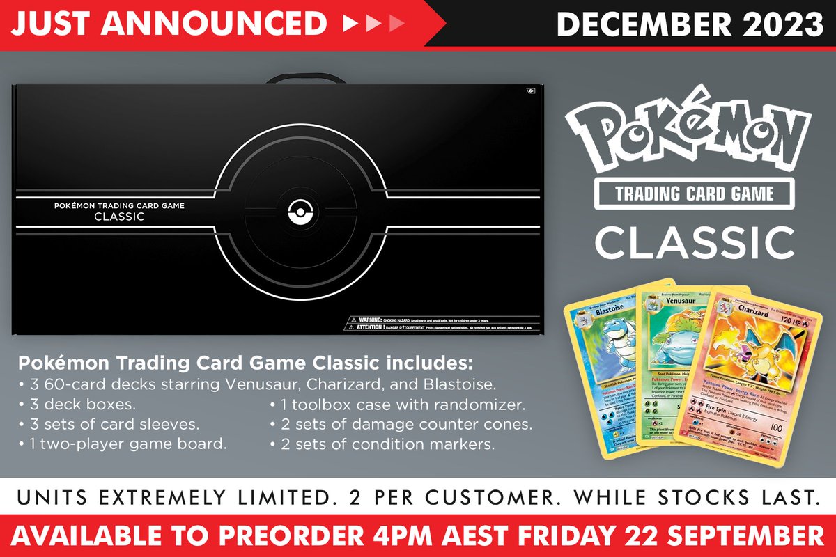 JUST ANNOUNCED  Pokmon Trading Card Game Classic will be available to  preorder at 4PM AEST Friday 22 September, coming December 2023! Units  Extremely Limited. 2 Per Customer. https://t.co/vOt00N2Frq