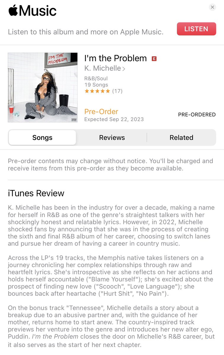 I’ve already preordered my copy but it’s crazy this is @kmichelle last R&B album I’m excited for her next chapter in music but this description made me tear up a little bit ❤️ #Rebel4Life #Singyourheartout #Midnight #ImTheProblem