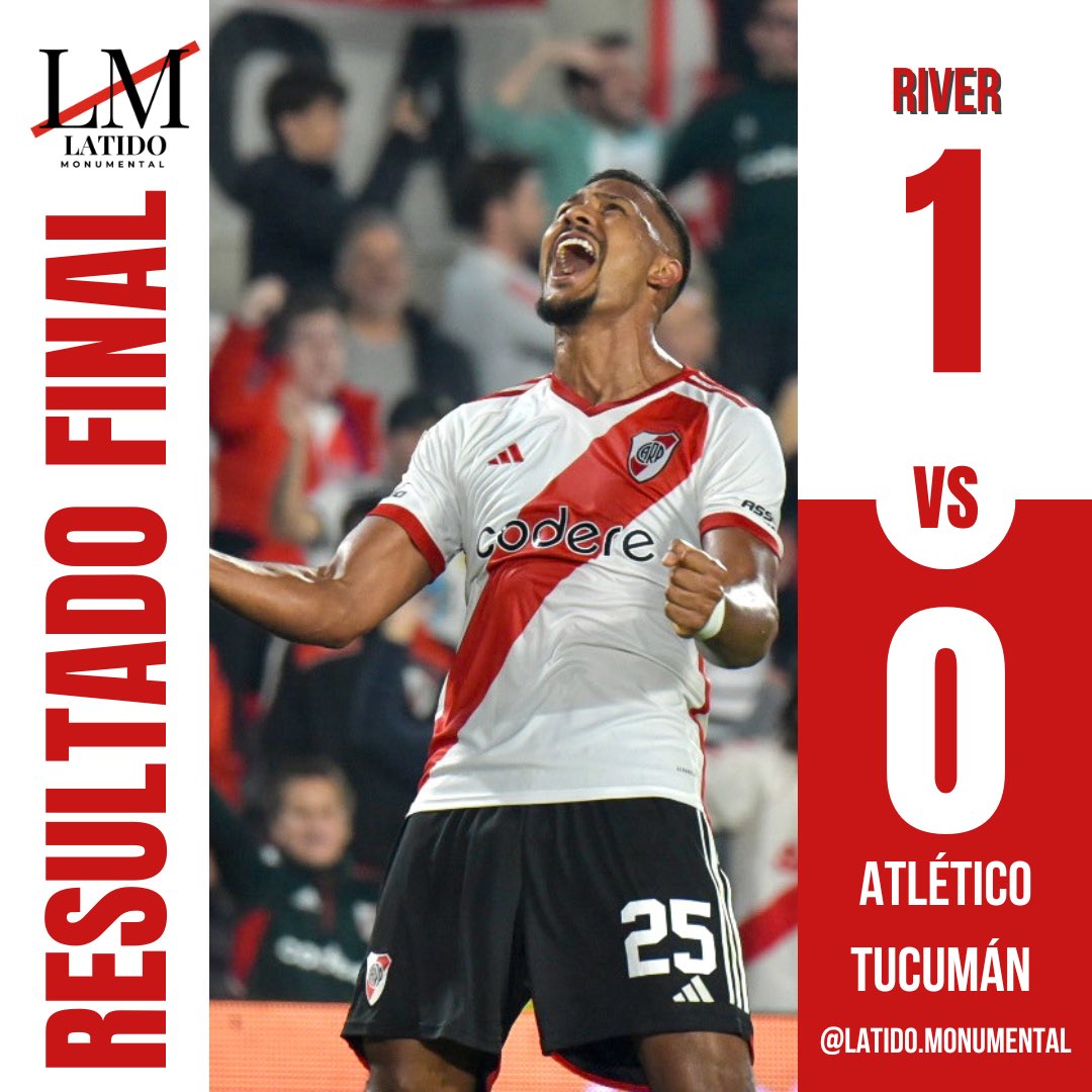LatidoMonu's tweet photo. ¡¡GANÓ RIVER❗️❕
Con un gol agónico de Salomón Rondón 🇻🇪 el Millonario venció por la mínima al conjunto tucumano.
#river #riverplate #monunental https://t.co/Jzg27XoBAD