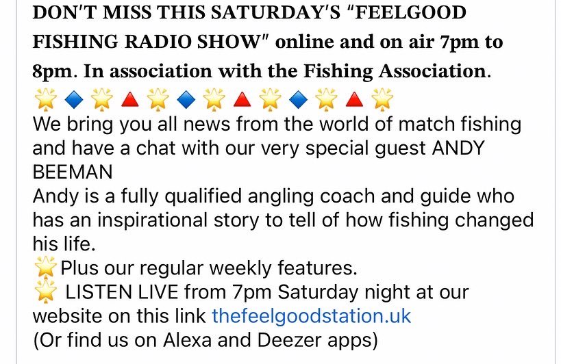 AnglingAndy's tweet photo. Tune in to the feel good fishing show on Saturday 💚🎣

#fishing #fishinglife #sports #angling #anglingtrust #fishlegal #dynamitebaits  #angeln #vissen #pikefishing #perchfishing #activistanglers #tacklingminds #fishingtherapy #carpfishing https://t.co/S2V7OG4igt