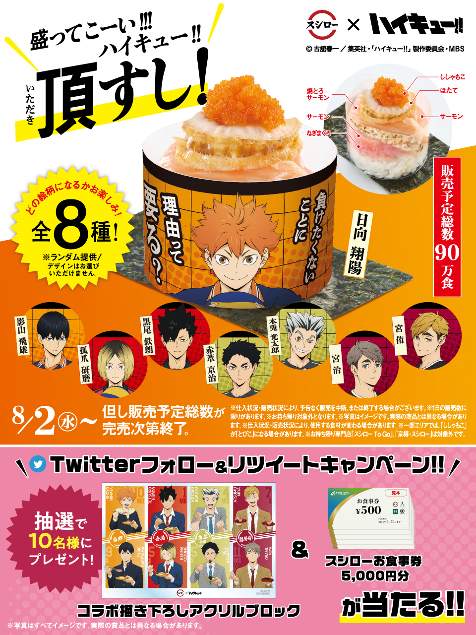 スシローハイキュー!! コラボ限定描き下ろしアクリルブロック 当選品