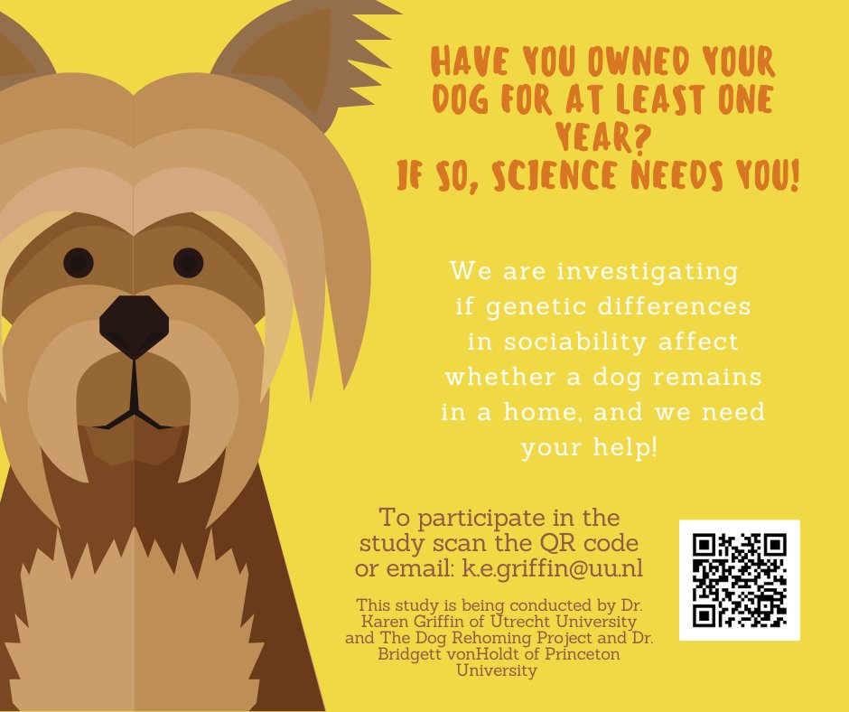 Dog owners are still needed to participate in our study investigating potential genetic differences in the sociability of dogs who have remained in a home long-term versus those who are residing in an animal shelter! Click here to to sign up: forms.gle/kPLuGEHEfFmpbW…
Please share!
