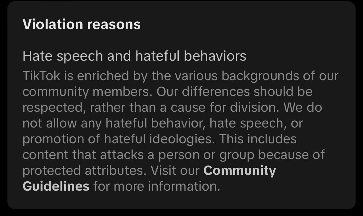 hour_paranormal's tweet photo. No where tonight have I used hate speech and hateful behaviours. This is a false ban. Did the appeal team even look at the violation? https://t.co/pbnTyLillx