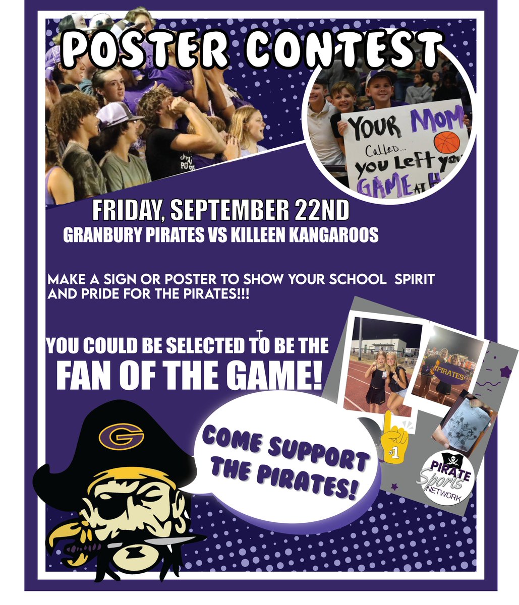We hope to see a lot of fans with signs tomorrow night. Show love for your school. Show love for your favorite player. Show your love for the Pirates. Shout out to the Band, Stowaways, and Cheerleaders. It's Senior Night. Come out and support the Class of 2024! Go Pirates.