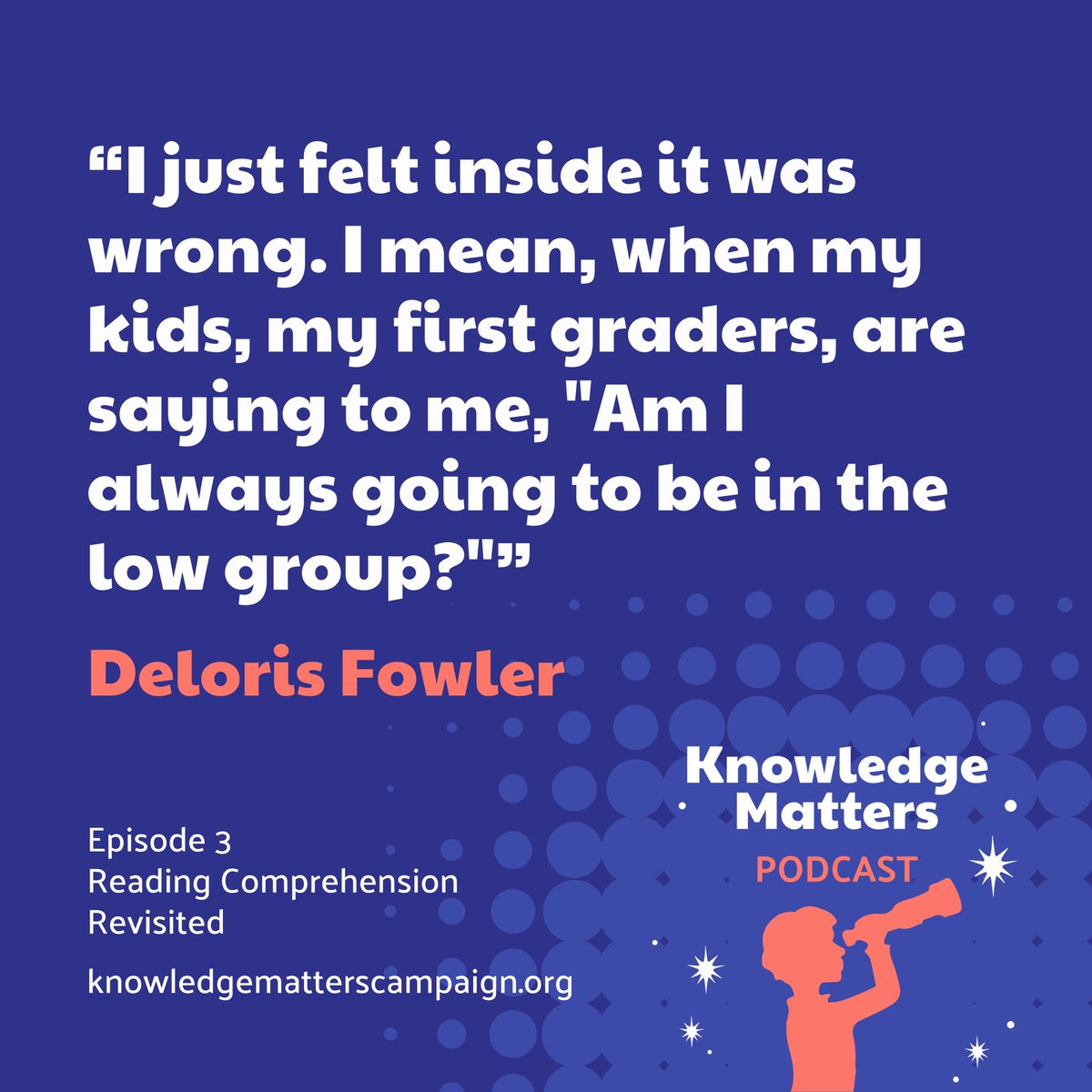 The #KnowledgeMatters podcast features educators describing reading instruction before and after their shifts to knowledge-based curricula. 

<a href="/DelorisELACoach/">Deloris</a> opened up about this moment from her own classroom in episode 3! 

Hear from more teachers here❤️knowledgematterscampaign.org/podcast/