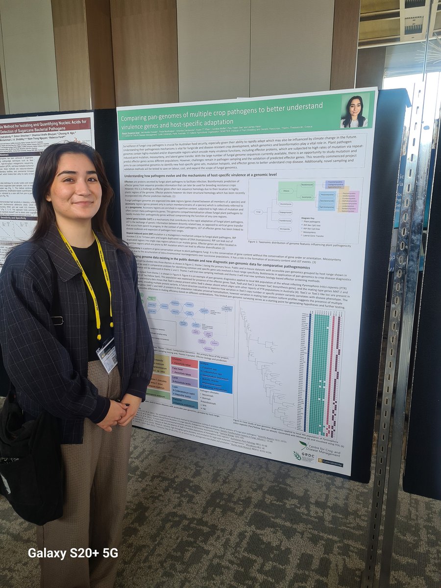 theCCDM's tweet photo. Our PhD students @MohitulHossain and Naomi Gray have been busy getting involved at #PAGAustralia the last few days! Check out their posters all about their work on pan-genome and fungicide resistance allele profiling and pan-genomes of crop pathogens. #PAG23 @PAGmeeting https://t.co/XOh3vNXzF7