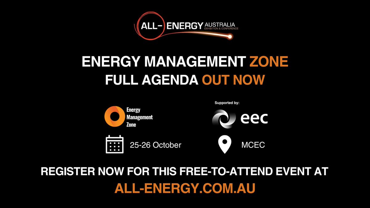 On 25-26 October, the EEC is bringing the Energy Management Zone back to @AllEnergyAU, with two days of action-packed panels featuring industry leaders and policy experts from the #energymanagement sector. See the full program and register now, free at all-energy.com.au