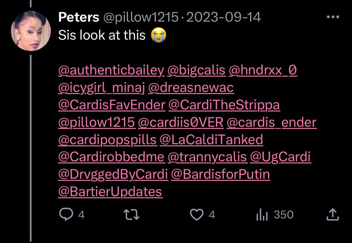 Here’s a list of the cardi b fake fan pages, the most jobless people on twitter. I suggest you guys block them and avoid interacting.