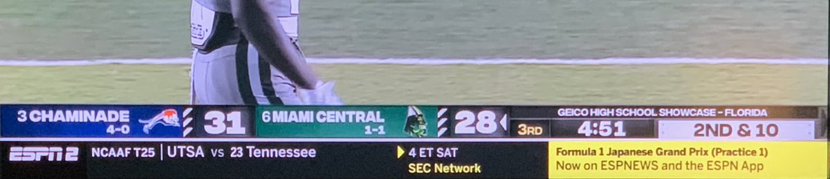 ThomasSmailus's tweet photo. @F1 in the USA , where the broadcasted ABC/ESPN moves FP1 from the channel everyone has to an obscure channel most people don’t , so on the big channel they can show: high school football from “who gives a fuckville” #JapanGP #JapaneseGP https://t.co/iGhqEmXTzI