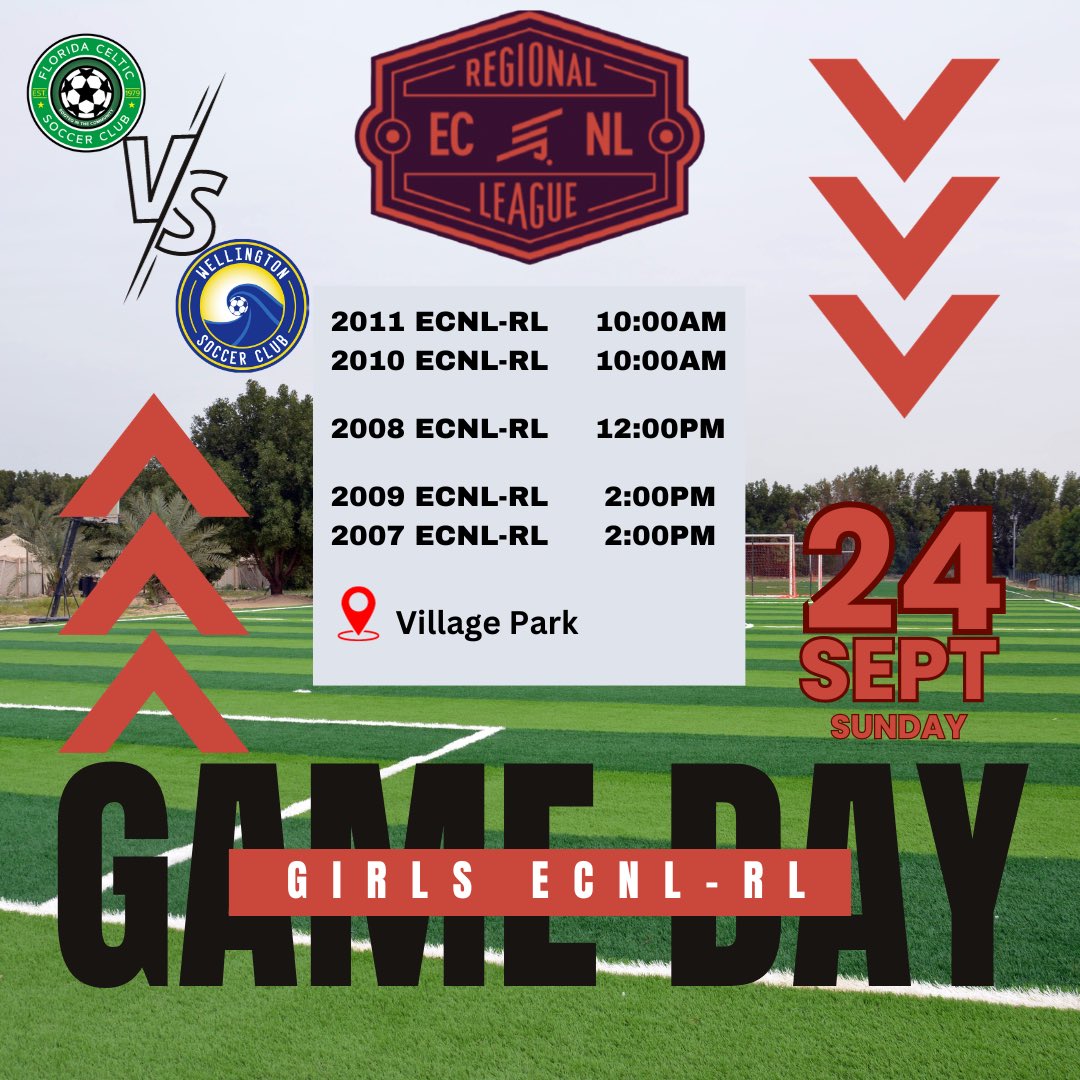 CelticFlScores's tweet photo. The Florida Celtic ECNL-RL Girls are on the road this Sunday vs Wellington Soccer Club. 
Good luck! 🍀 https://t.co/3MX1ERPfeM