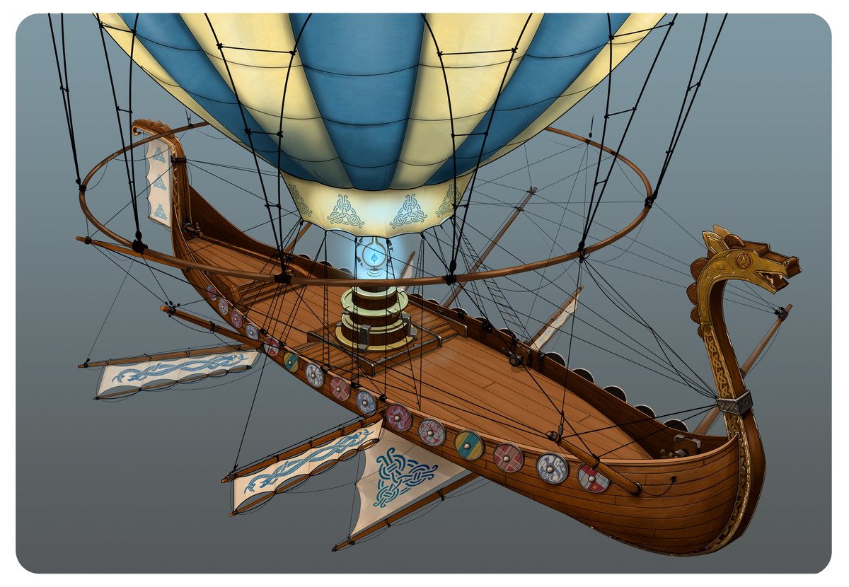 faydirgle's tweet photo. Years ago I asked @IronOakGames if I could do some concepts for them but I never quite got it right.  Recently I made this as an apology. I based it on the flying ship in "For the King" that I was supposed to do. https://t.co/Te2GFktf5C