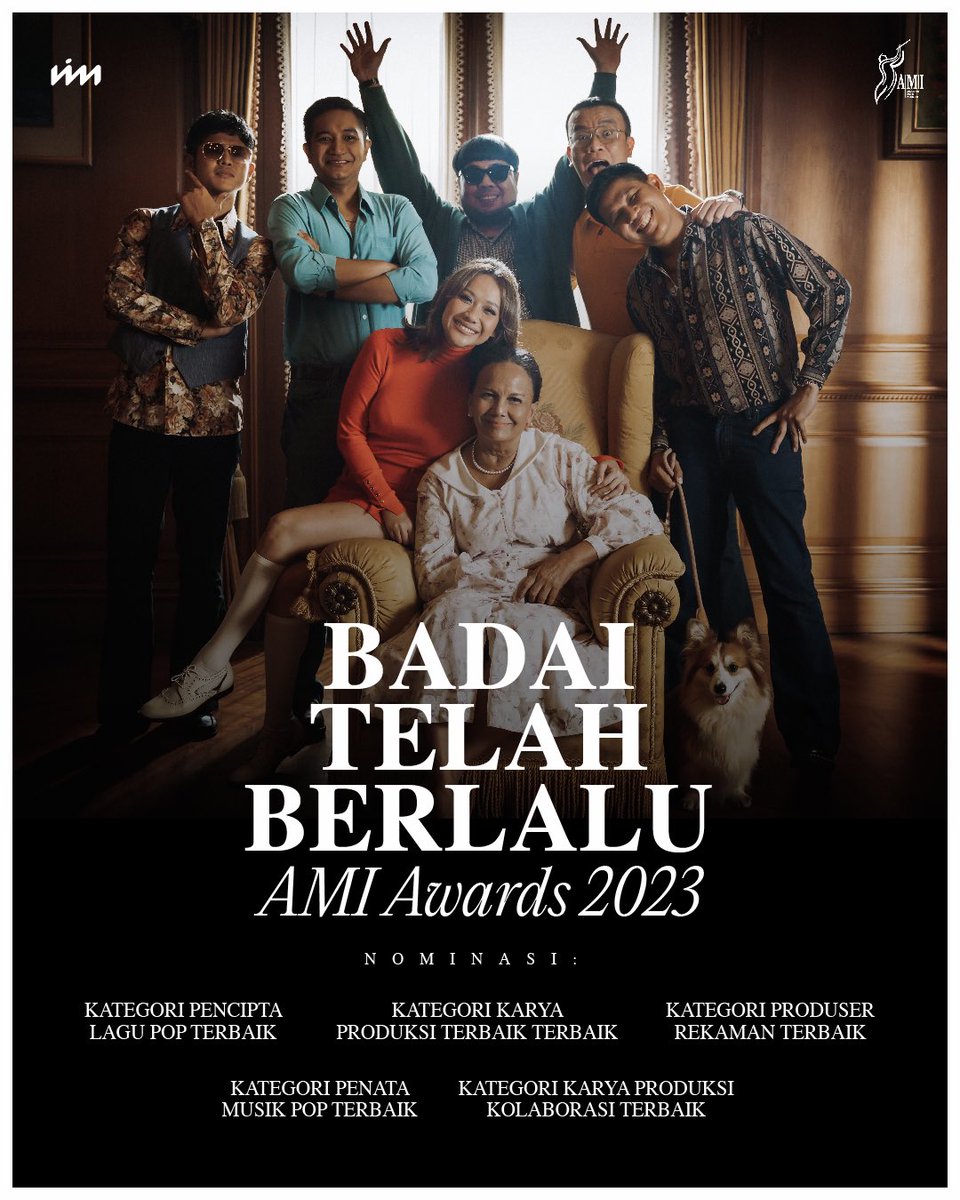BADAI TELAH BERLALU
AMI Awards 2023

Nominasi:

Kategori Karya Produksi Terbaik Terbaik
Kategori Pencipta Lagu Pop Terbaik
Kategori Produser Rekaman Terbaik
Kategori Penata Musik Pop Terbaik
Kategori Karya Produksi Kolaborasi Terbaik

Terima kasih <a href="/AMIawards/">AMIawards</a> 💙

📸: Arief Wahyudi