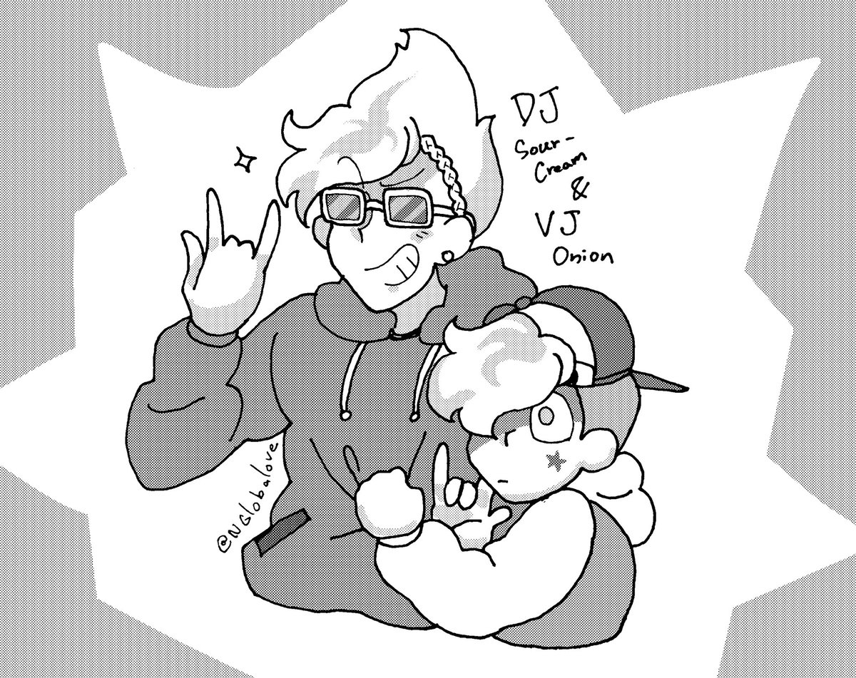 #Stevenuniversefanart
─とある音楽雑誌の特集記事─
『今回表紙を飾ってくれたのは時代の寵児・サワークリーム＆オニオン！
多くのファンを虜にするDJ・SCのビートは、彼の“弟”であるVJ(視覚効果担当)・Oの加入によって大きく飛躍した。その世界観はまさに超新星爆発のごとく鮮烈で…』