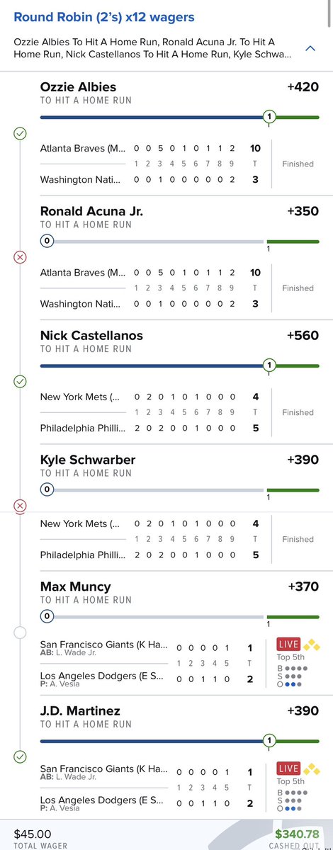 Round Robin homers 🤪 

#Roundrobin #fanduel #sportsbook #sportsbetting #baseball #mlb #ozziealbies #nickcastellanos #jdmartinez #sportsbettingpicks #sportsbettingtwitter #homerun