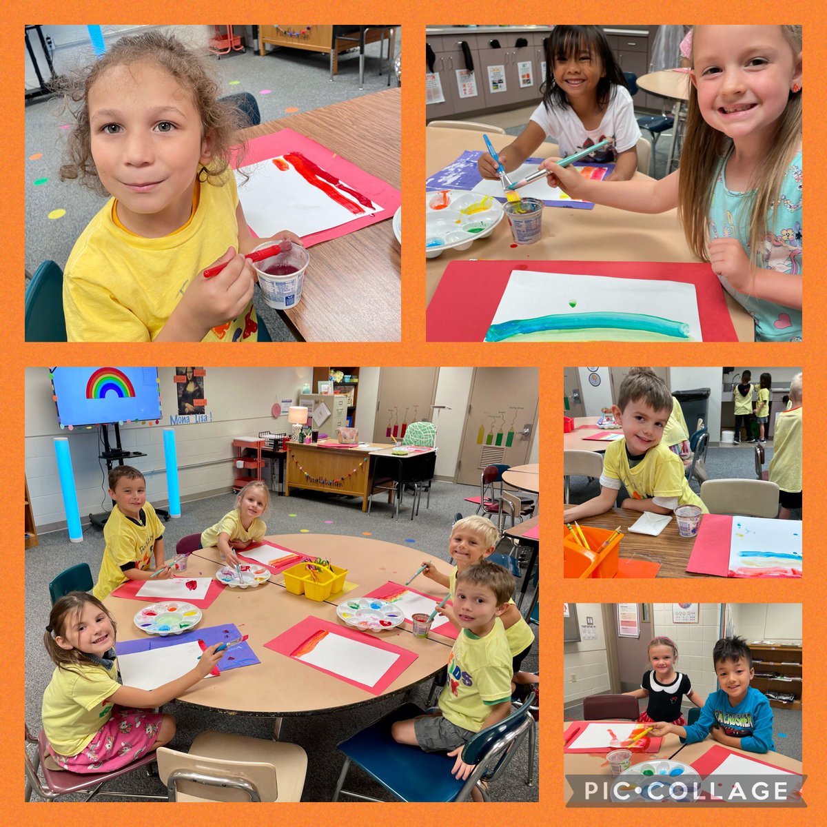 These @TSWildcats_BPS Kindergarteners got to paint for the FIRST TIME in Art this week! 🤩🎨 We worked on painting straight lines in the color of the rainbow 🌈