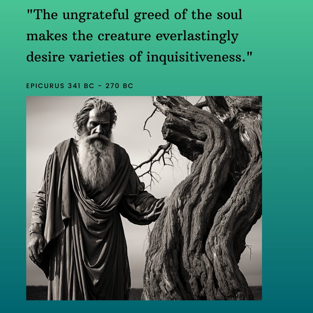 SchoolOfStoics's tweet photo. Unchecked curiosity driven by ingratitude can lead to endless discontent. Be grateful for what you know, and you'll find peace. #stoicism #stoic #stoicquotes #epicurus https://t.co/2LpIUUyZsN