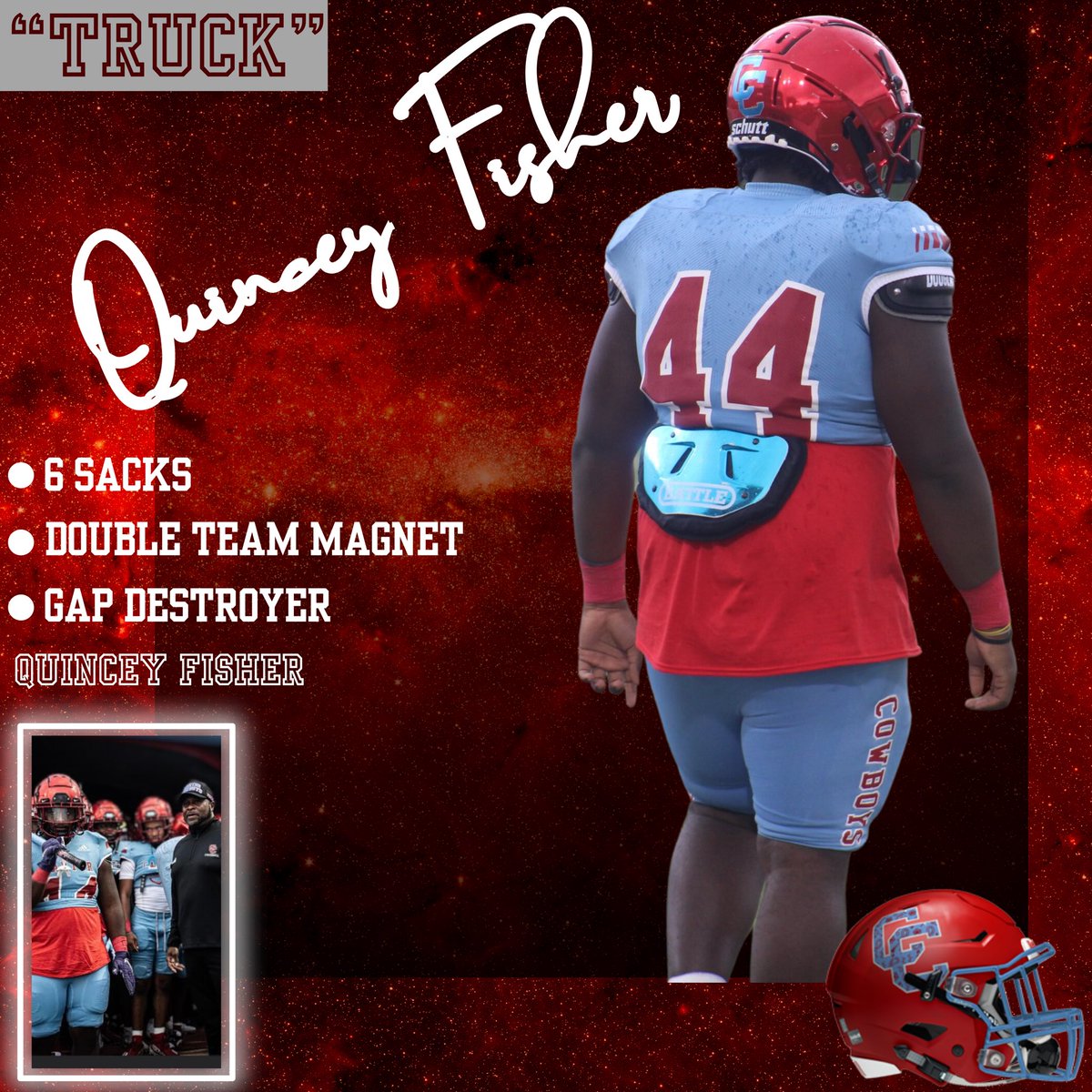 User: @quinceyfisherjr 

Pos: DL

Grad Year: 2024

Big Truck!! Tied for 1st in Sacks. Quincey is setting edges, and destroying double teams every rep. 

M.⚡️.B 

hudl.com/v/2LbPWH