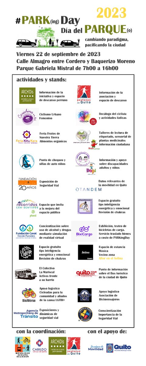 ArchiDisEcuador's tweet photo. Viernes 22 de septiembre.
Les esperamos en #LaMariscal
#PARKingDay en los alrededores del Parque Gabriela Mistral.

Calle Almagro entre Cordero y Baquerizo Moreno.

Estaremos de 7 a 16 horas oficialmente y después en la zona para festejar la #SemanaDeLaMovilidad 💕 #SeguridadVial https://t.co/EEIkqtdoaD