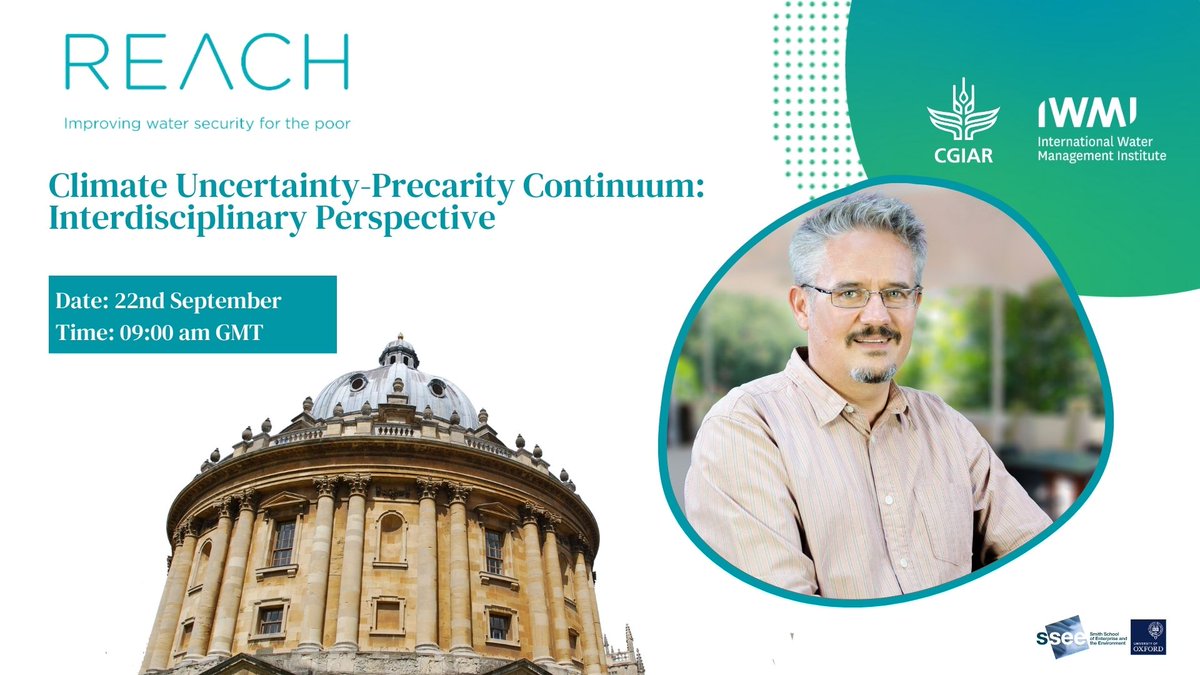 When does climate uncertainty become precarious? @alan_nicol will be at the REACH international conference today to answer this question and more! The panel kicks off in-person at Oxford University at 9:00AM GMT! @reachwater #OneCGIAR #WithinREACH