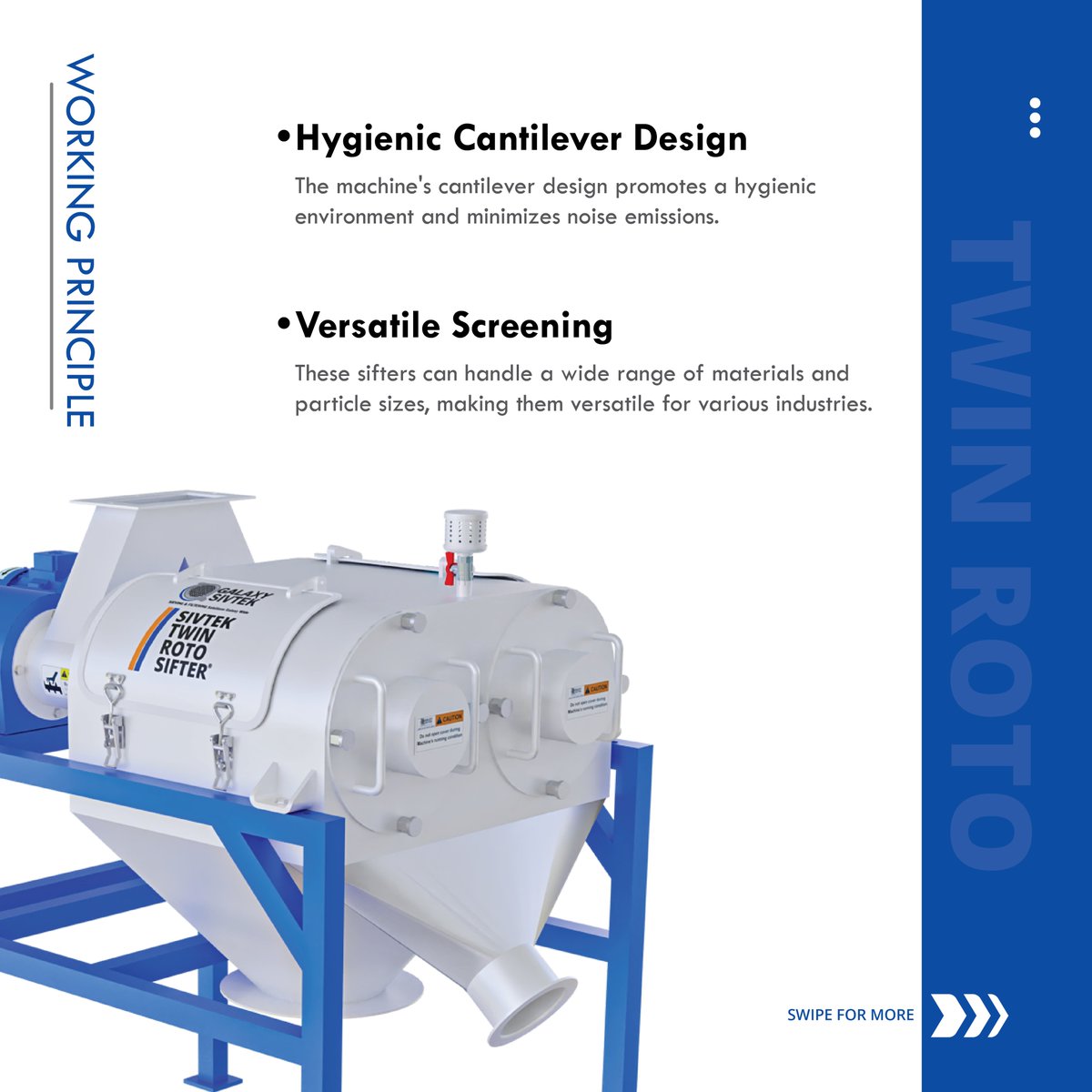 GalaxySivtek's tweet image. Looking for a machine that can #separate materials by particle size? The Twin Roto Sifter is the only machine that guarantees dust-tight processing. It's also quiet and efficient, making it a great choice for any application.
To learn more:- bit.ly/3KOksBa
#GalaxySivtek