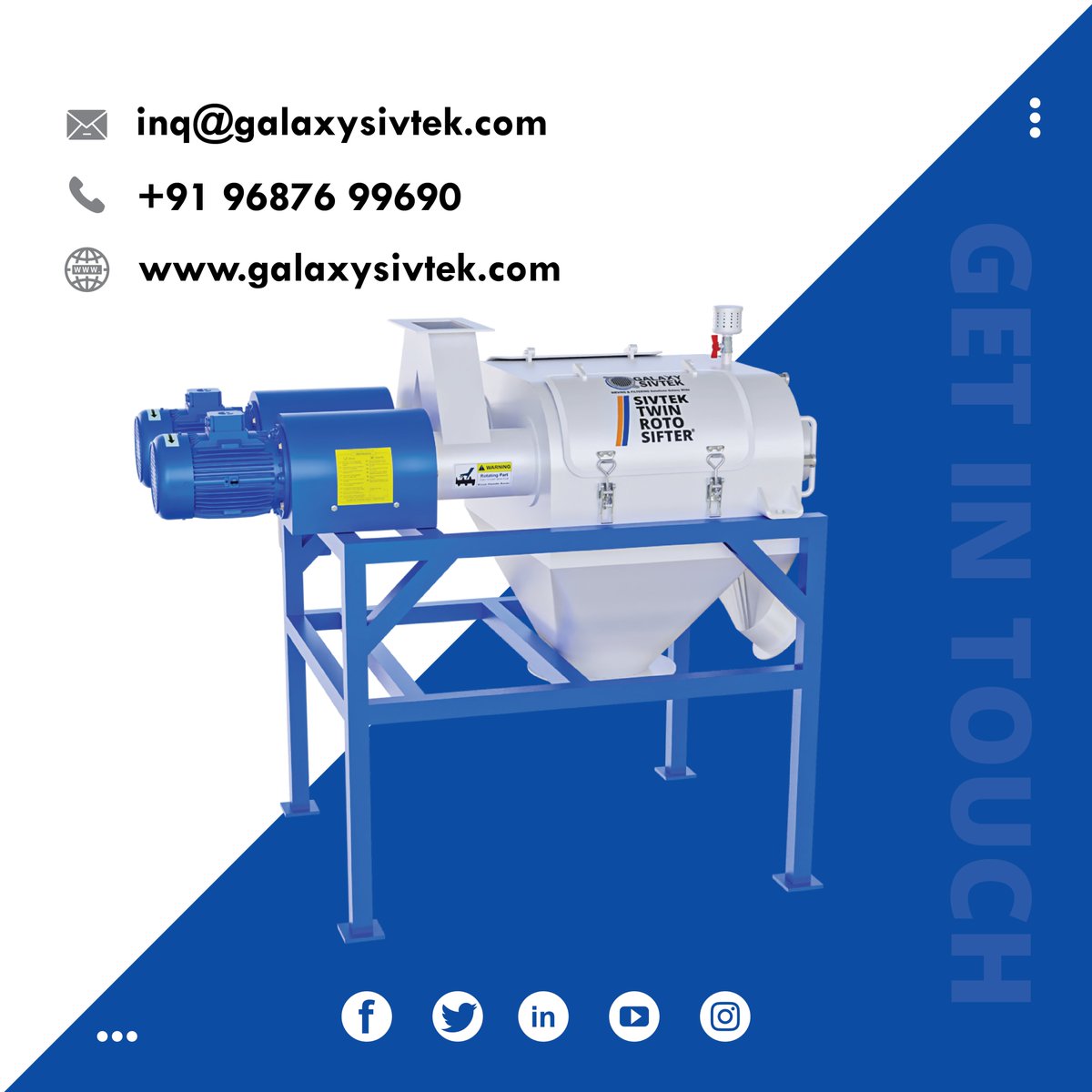 GalaxySivtek's tweet image. Looking for a machine that can #separate materials by particle size? The Twin Roto Sifter is the only machine that guarantees dust-tight processing. It's also quiet and efficient, making it a great choice for any application.
To learn more:- bit.ly/3KOksBa
#GalaxySivtek