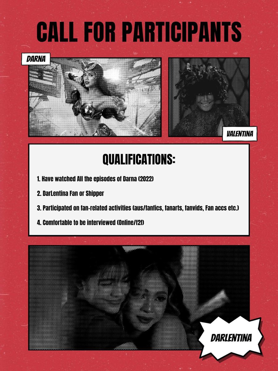 nikkagraci's tweet photo. 📢 CALLING ALL DARLENTINA FANS 📢

We're students from FEU Manila doing a study on the response of DarLentina fans on the queerbaiting elements in Darna (2022)

If you're interested and fit the qualifications kindly fill out the form below.

#DarLentina #RegiNarda #JaneNella https://t.co/CKSweexDy1