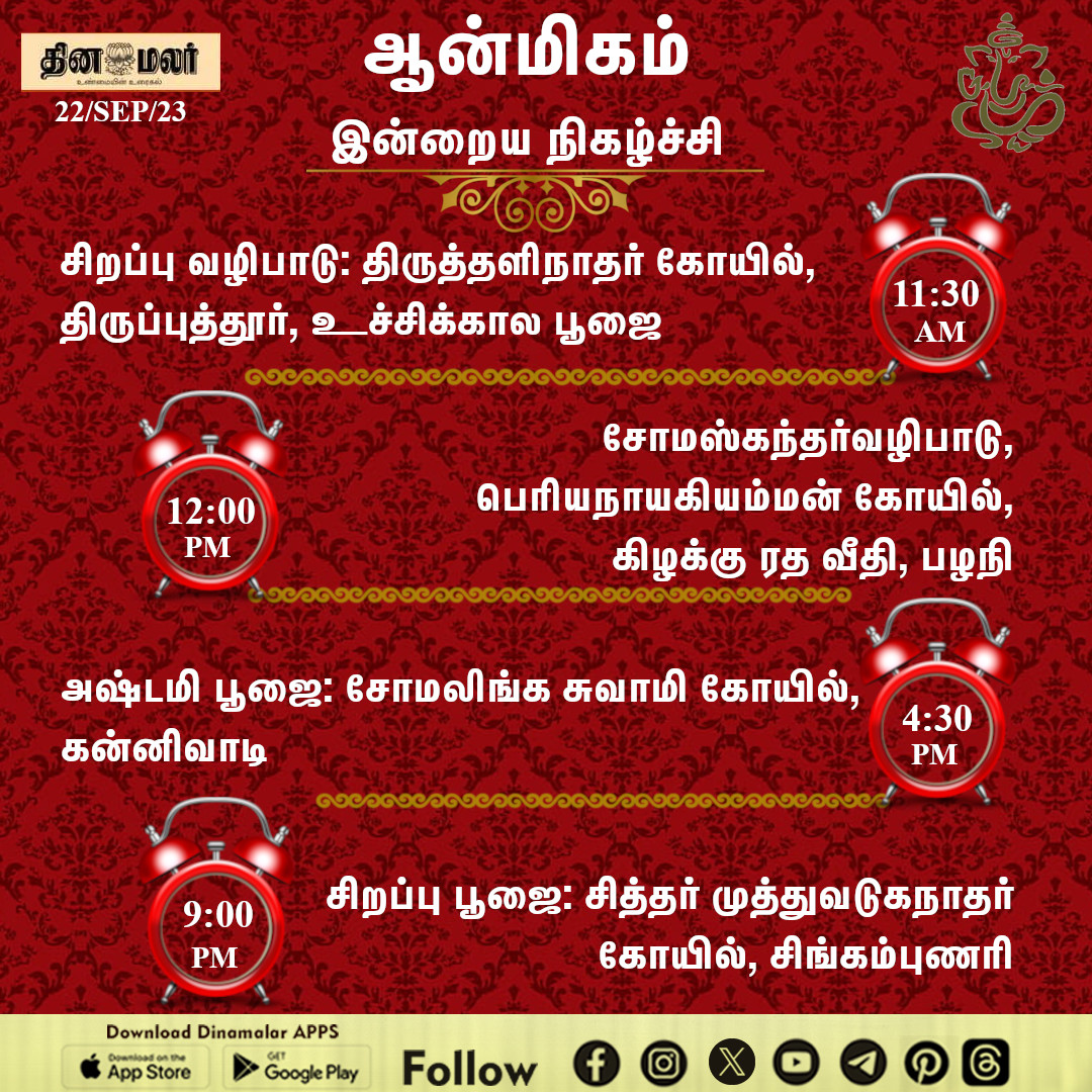 dinamalarweb's tweet image. கோவில்களில் இன்று!
#temples #templesoftamilnadu #todayintemples