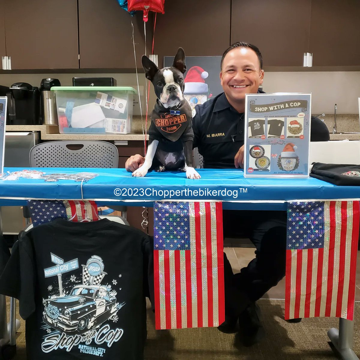 ChopperBikerDog's tweet photo. Fun time at the @EscondidoPolice station. Attending the #ShopWithACop fundraising BBQ w/ @STAR_PAL. Little Chopper Jr. even got 2 hang out &amp; have lunch w/ the Police chief &amp; staff 👍👮💙 
#MakingADifference  #Bikerdog #ItsAllAboutTheKids #ChopperJr  #LittleChopper #Chopper https://t.co/vh4JlHJD4e